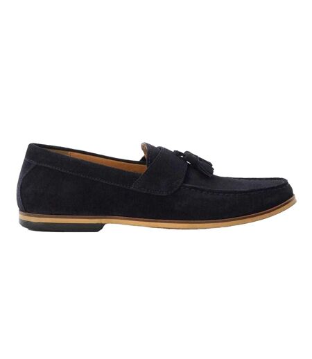 Mens Bertie Suede Stack Heel Loafers Navy Suede Dune London