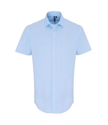 Premier Mens Poplin Stretch Short-Sleeved Shirt (Pale Blue)