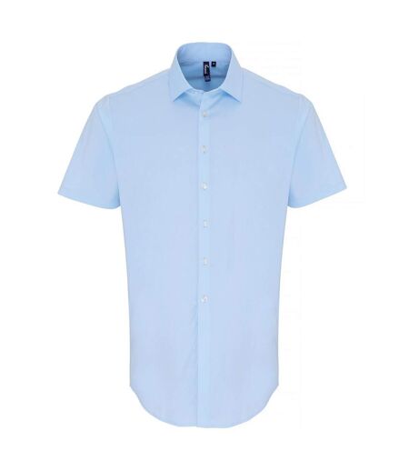 Premier Mens Poplin Stretch Short-Sleeved Shirt (Pale Blue)