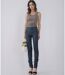 Pantalon femme taille haute coupe slim Bleu nuit - 5 poches, coton stretch-5