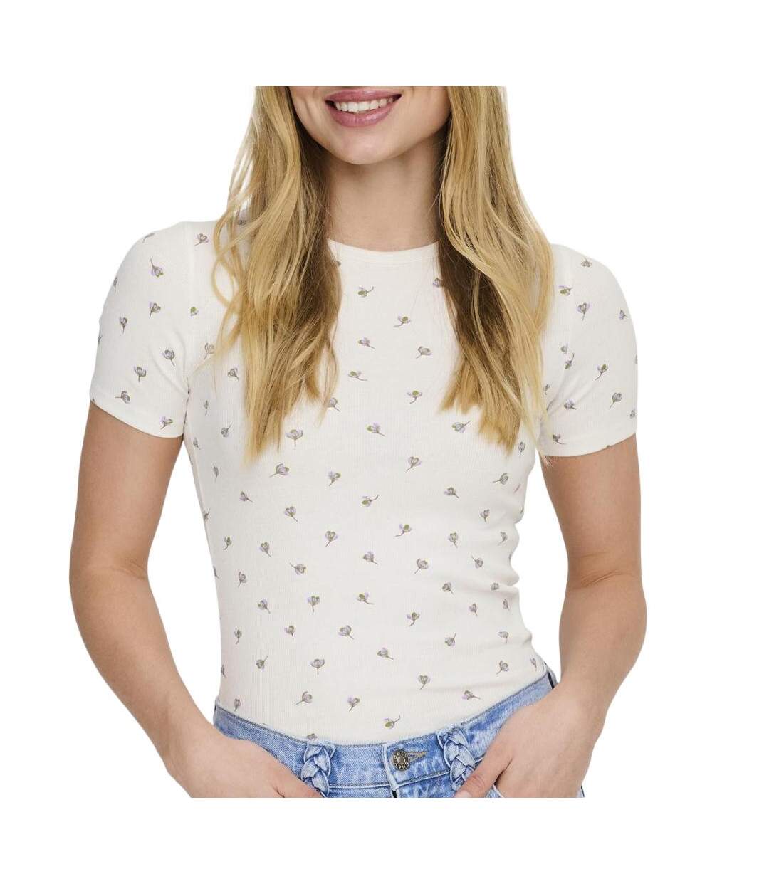 T-Shirt blanc/mauve femme jdy lucky-1