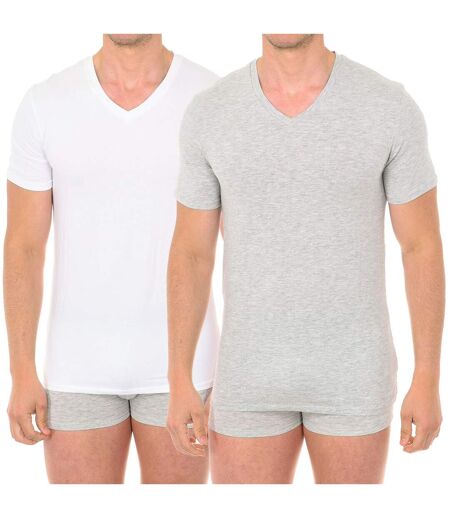 Pack- 2 short-sleeved V-neck T-shirts D0A6E men's basic and versatile design for men
