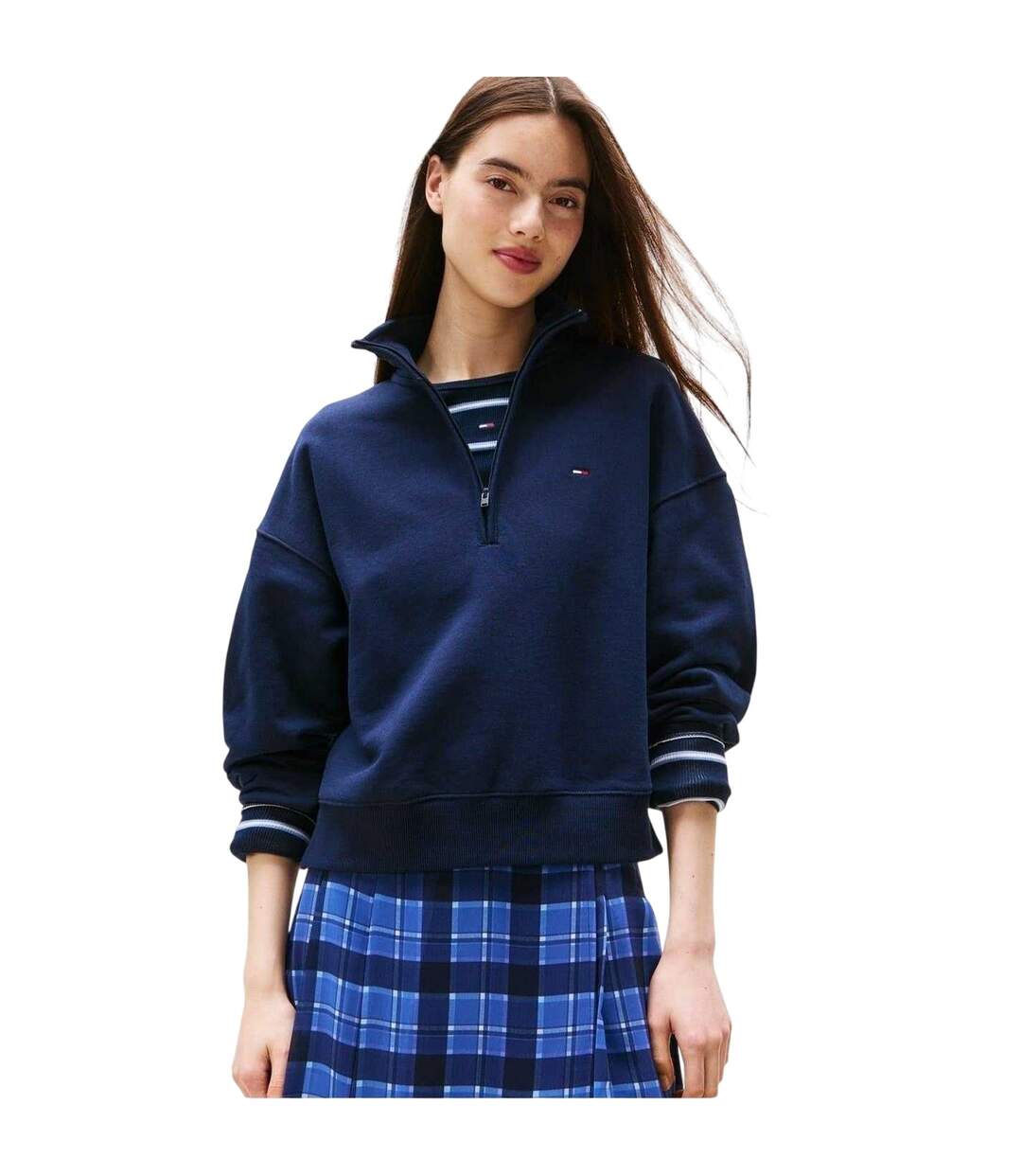 Womens/ladies Zip Neck Sweatshirt Navy Tommy Jeans-1