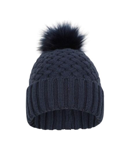Womens/ladies Lisbon Pom Pom Borg Lined Beanie Navy Mountain Warehouse