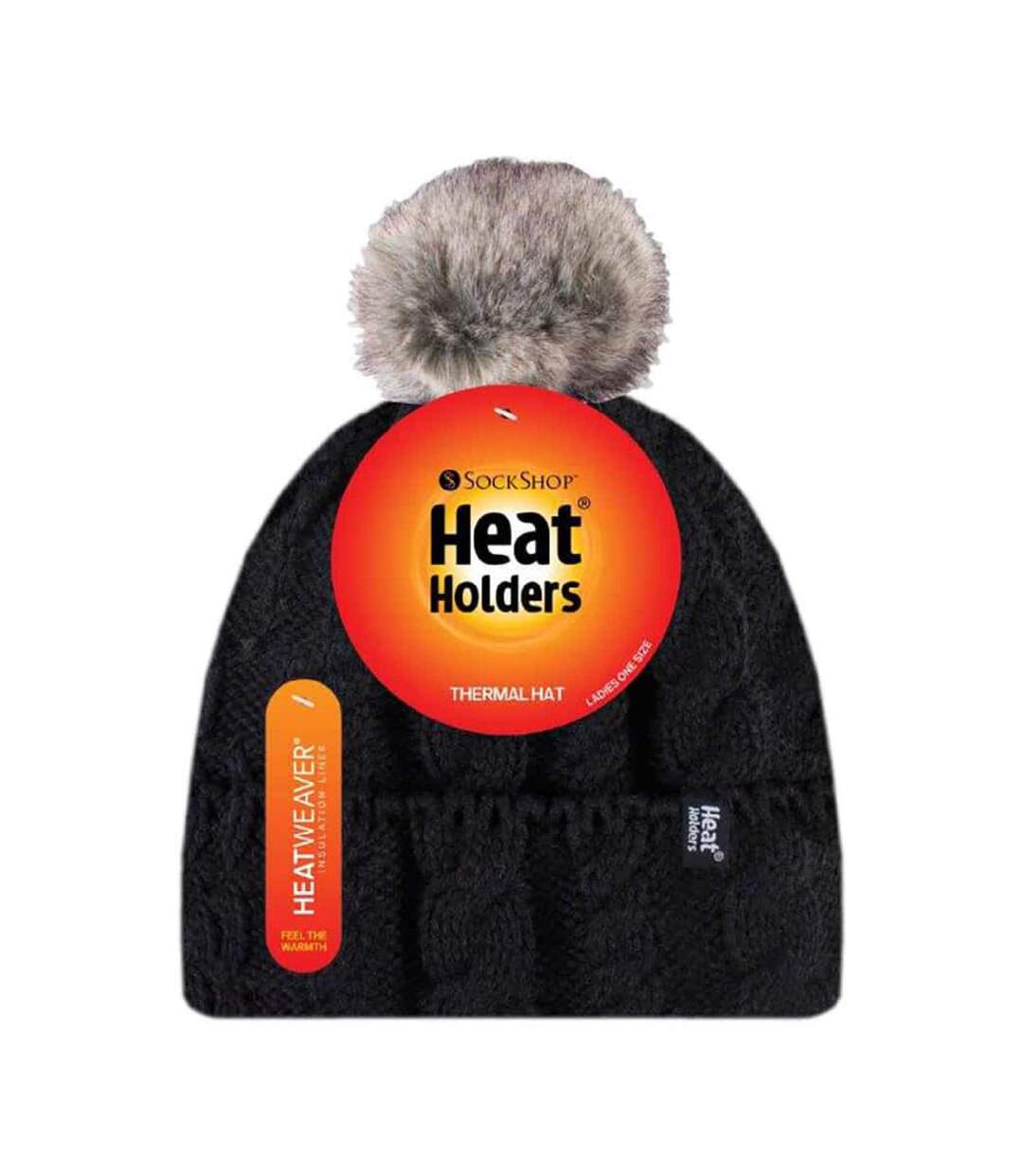 Ladies Cable Knit Fleece Lined Thermal Winter Bobble Hat with Pom Pom-2