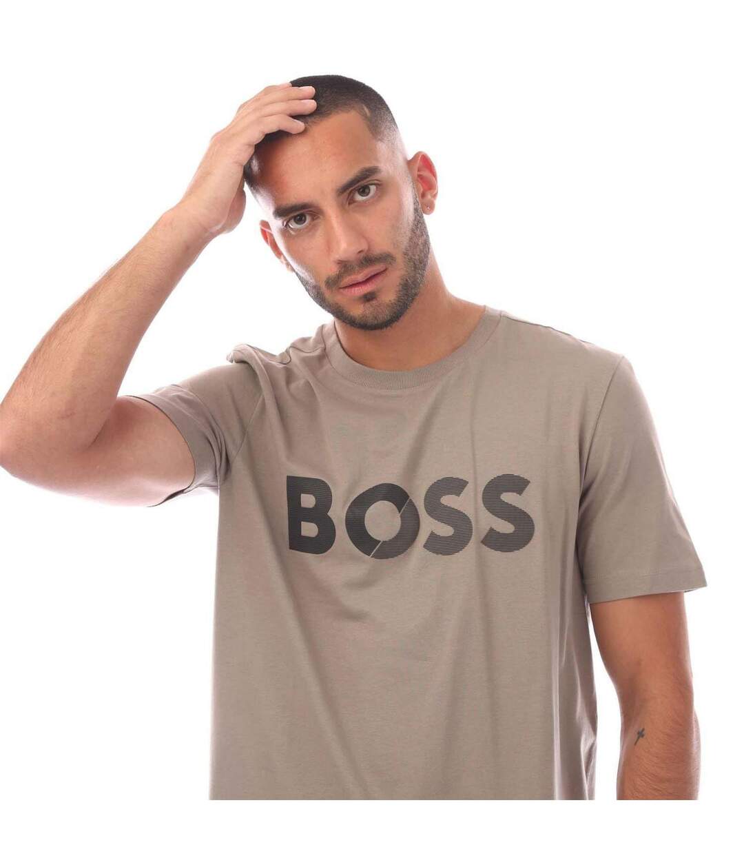 Mens Big Logo Regular T-shirt Beige Boss-4
