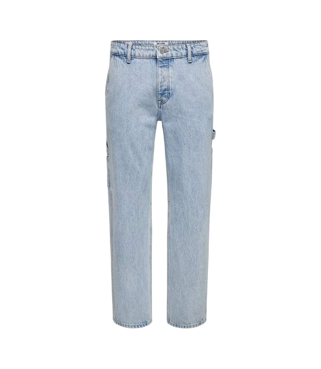 Mens Denim Carpenter Relaxed Fit Jeans Light Denim Blue Only-2