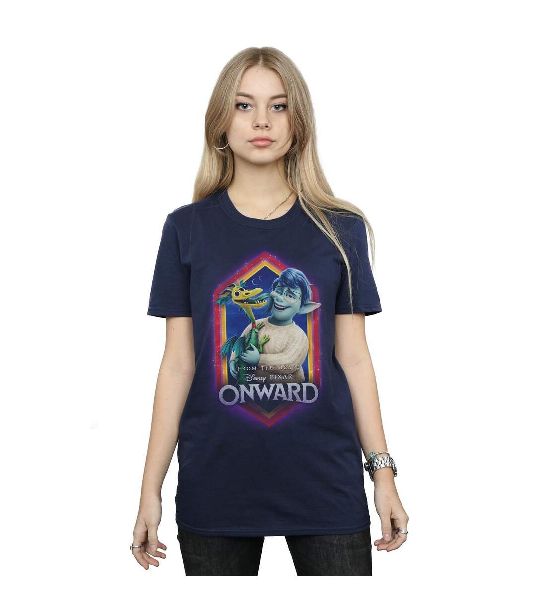 Disney Womens/Ladies Onward Laurel And Blazey Crest Cotton Boyfriend T-Shirt (Bleu marine) - UTBI42394-2