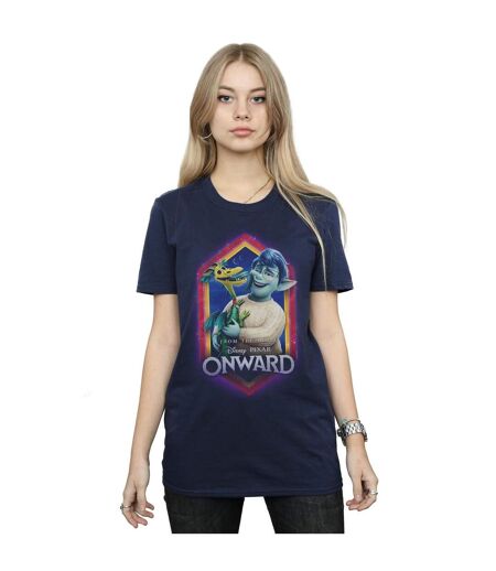 Disney Womens/Ladies Onward Laurel And Blazey Crest Cotton Boyfriend T-Shirt (Bleu marine) - UTBI42394