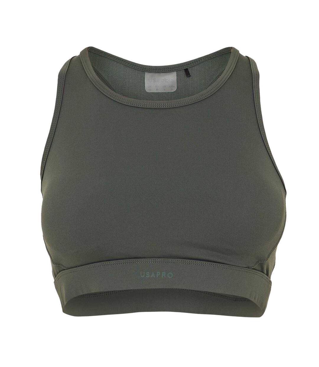 Womens/ladies Core Racerback Sports Bra Khaki USA Pro-1