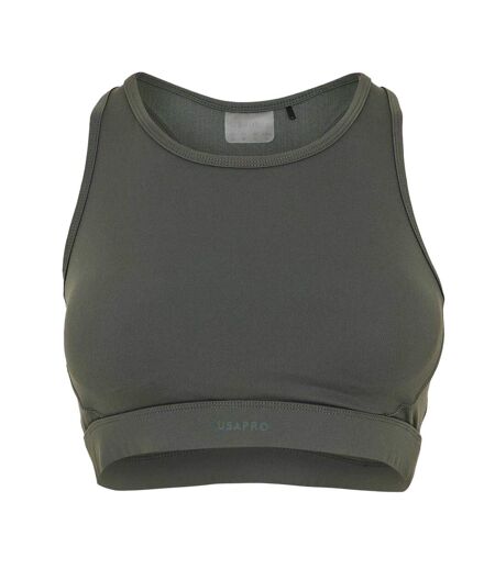 Womens/ladies Core Racerback Sports Bra Khaki USA Pro