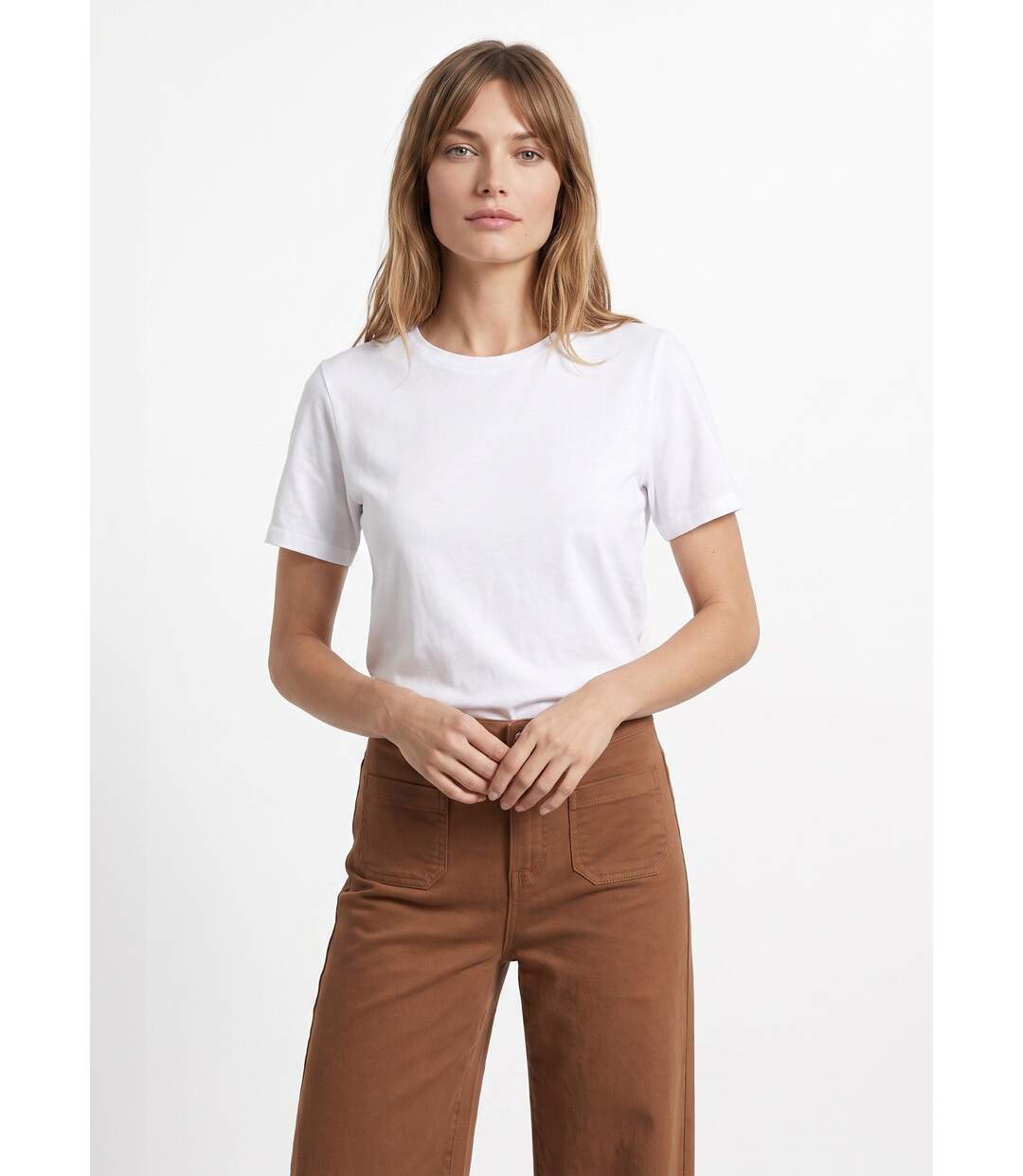 T-shirt pur coton col rond, essentiel-1