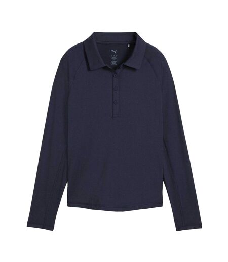 Womens/ladies Elasticated Cuff Tailored Raglan Long-sleeved Polo Shirt Navy Blazer Puma