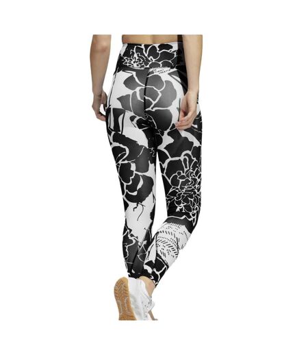 Legging Noir/Blanc Femme Adidas Flower - M