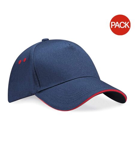 Lot De 2  Casquette Adulte Unisexe Bleu Marine Rouge Beechfield
