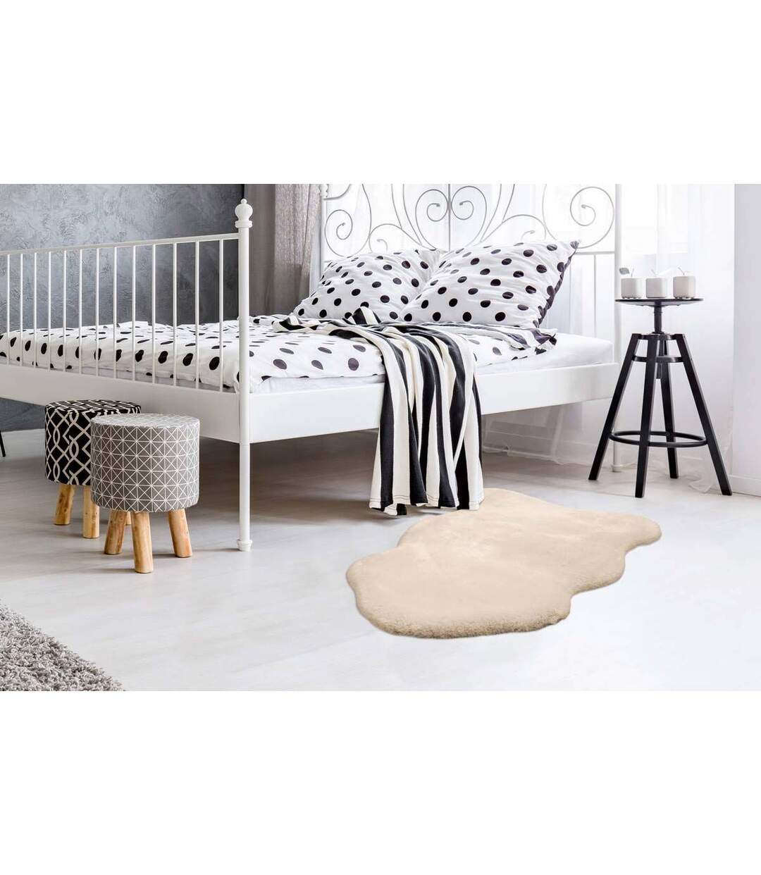 Tapis Uni Doux Poils Longs Rabbit 60x90cm Ivoire-5