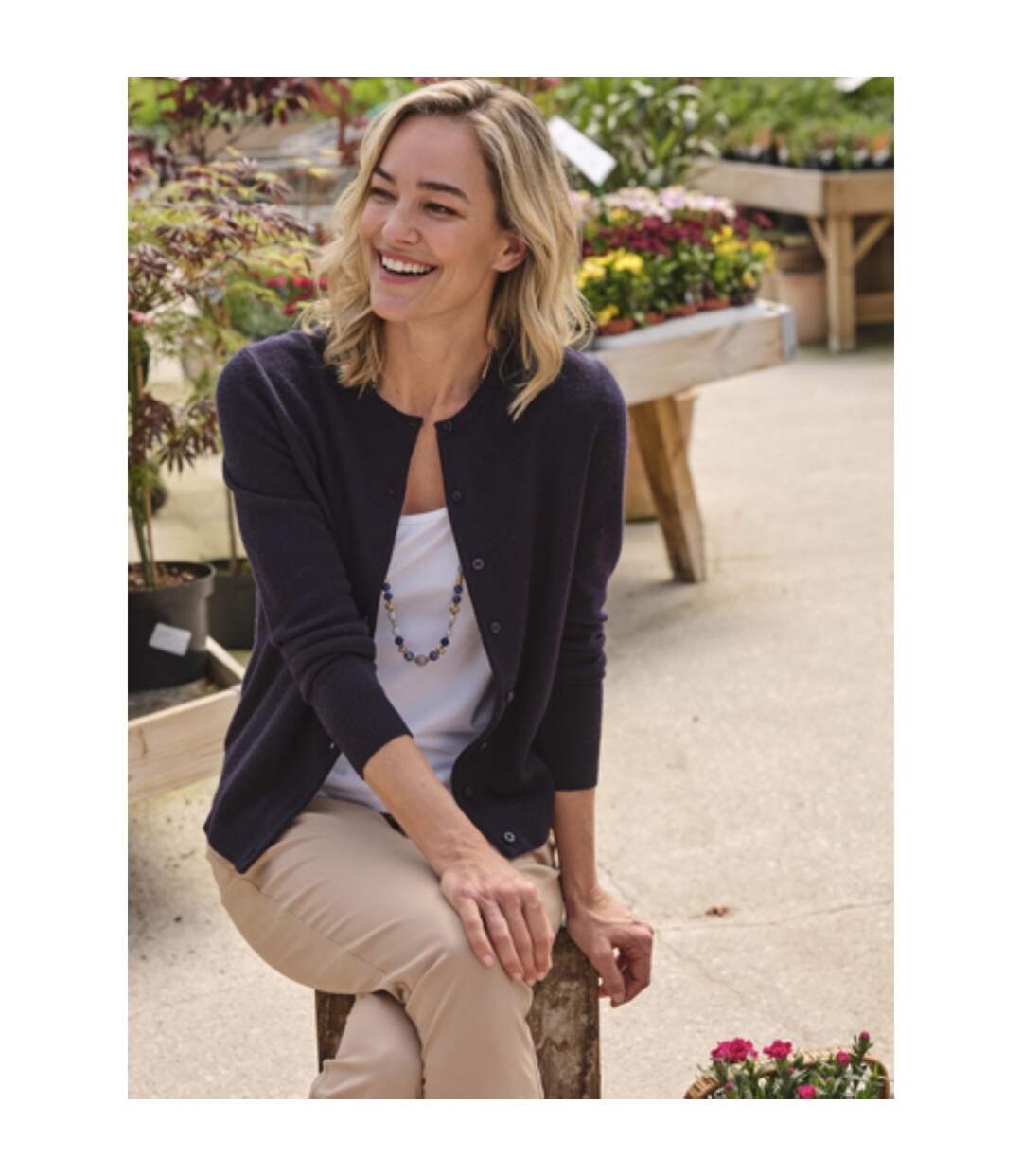 Womens/ladies Plain Cashmere Crew Neck Classic Cardigan Navy WoolOvers-2