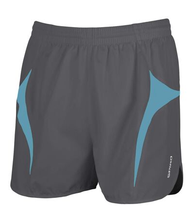 Spiro Mens Sports Micro-Lite Running Shorts (Grey/Aqua) - UTRW1477