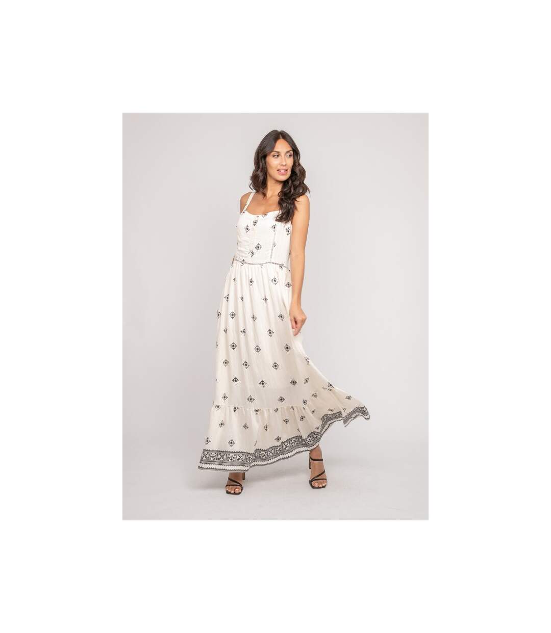 Robe longue bretelles avec motif ILKANIE - Dona X Lisa-4