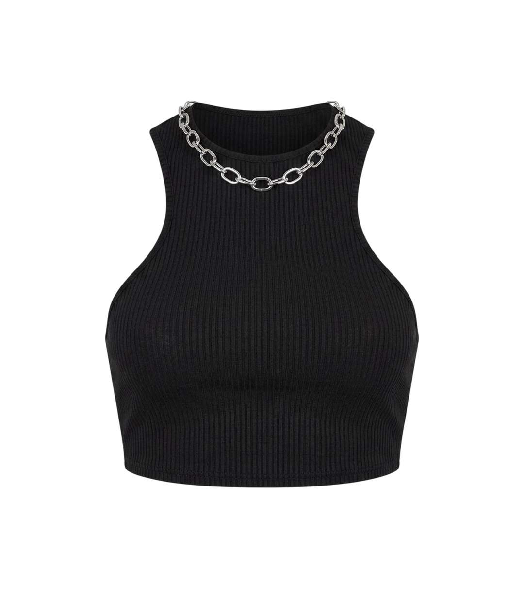 Womens/ladies Racer Crop Top Black Missy Empire-2