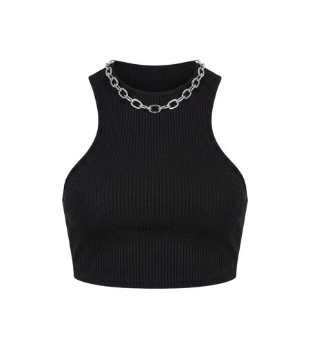 Womens/ladies Racer Crop Top Black Missy Empire