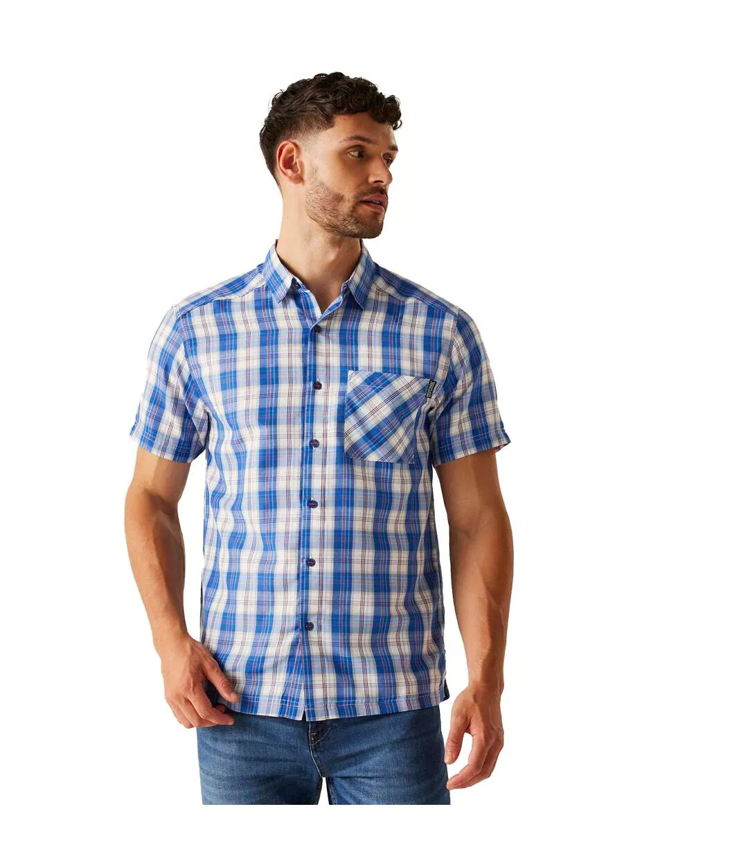 Mens Mindano Ix Checked Short-sleeved Shirt White Olympian Blue Regatta-1