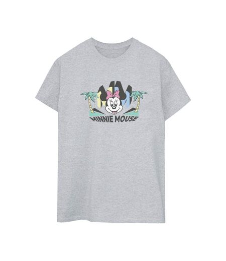 Disney Femmes/Ladies Minnie MM T-Shirt boyfriend en coton palmier (Gris sportif) - UTBI38449