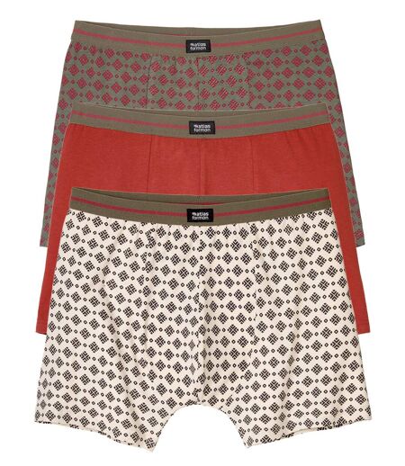 Pack of 3 Men's Comfort Stretch Boxers - Beige Orange Khaki