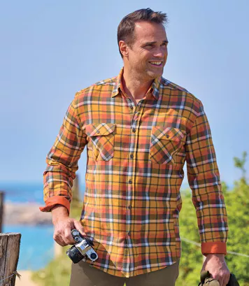 Chemise Flanelle à Carreaux Ocre