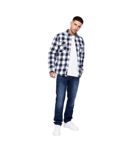 Mens demaro checked lined overshirt navy/white Crosshatch