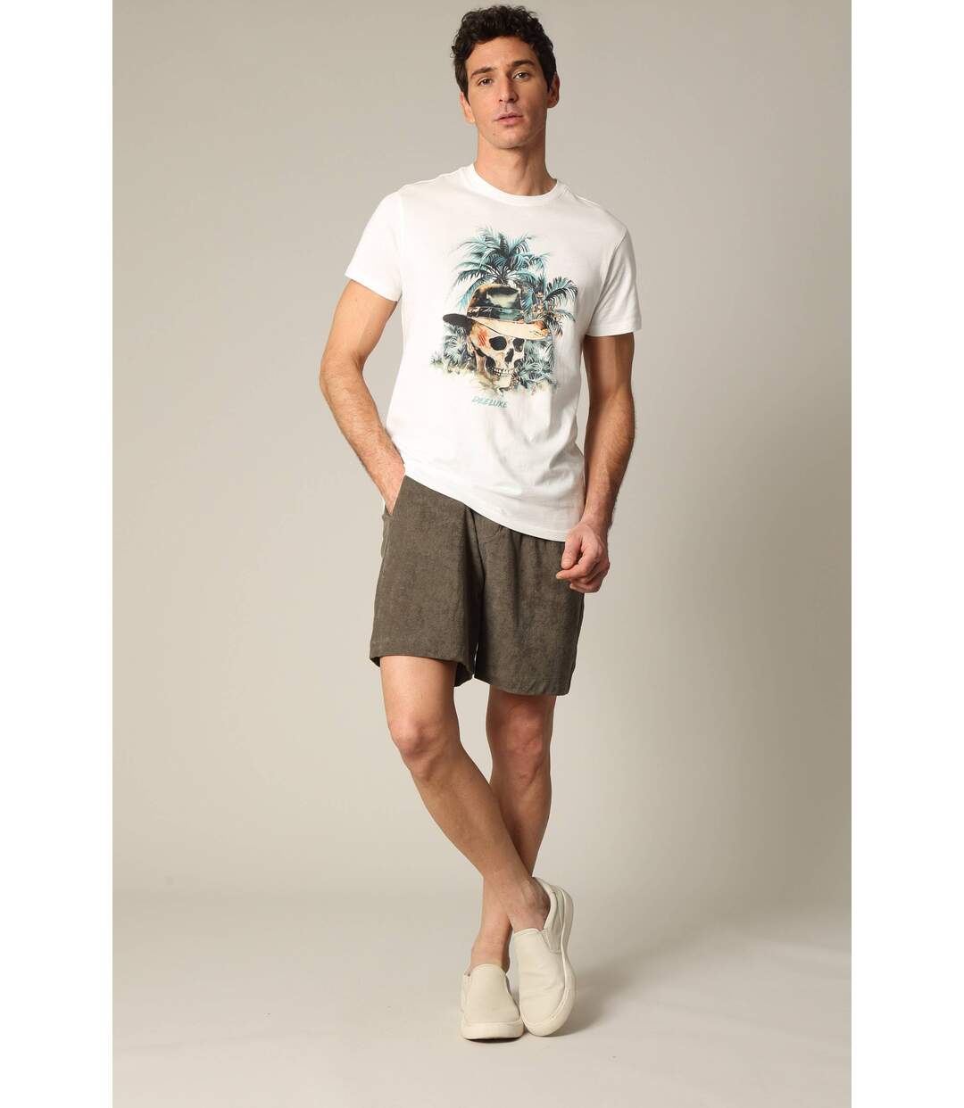 T-shirt en coton à manches courtes avec graphisme sur le devant CAIMAN-1