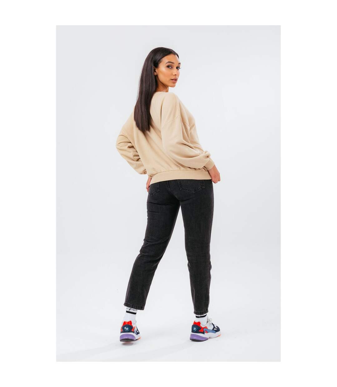 Womens/ladies drop shoulder oversized sweatshirt beige Hype