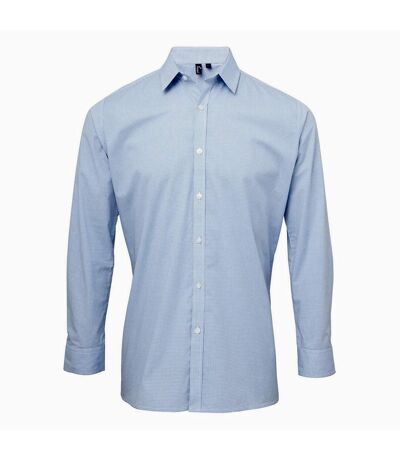 Premier Mens Gingham Long-Sleeved Shirt (Light Blue/White) - UTPC6015