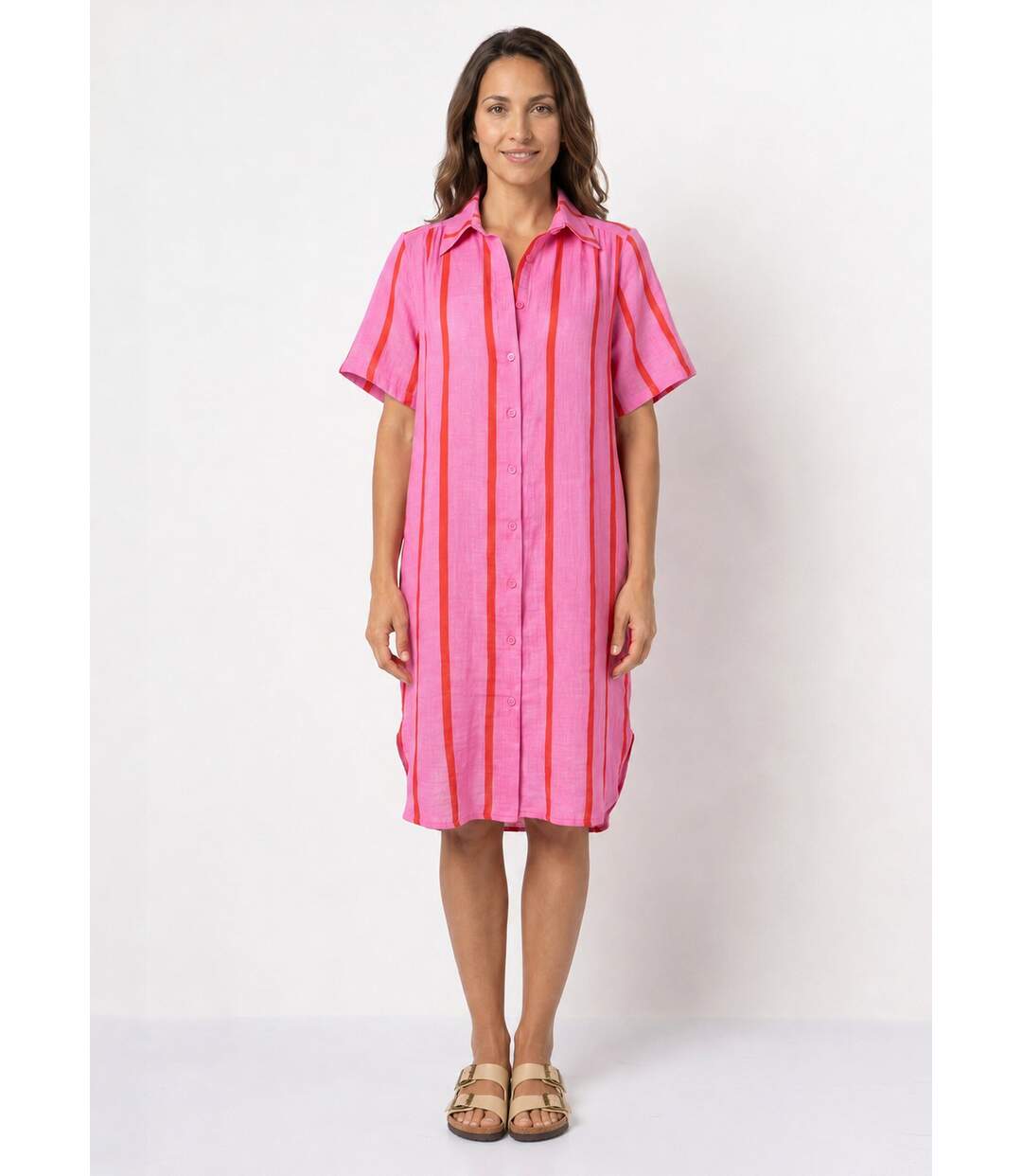 Robe chemise courte à rayures vives-1