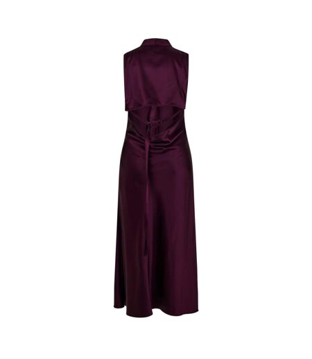 Womens/ladies Cut Out Satin Sleeveless Maxi Dress Burgundy Off White
