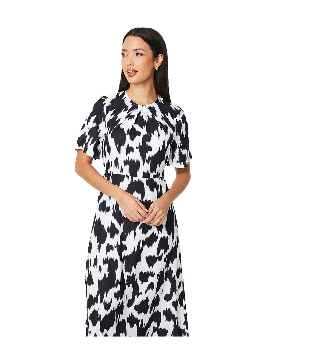 Womens/ladies dalmatian print volume midi dress monochrome Principles-3