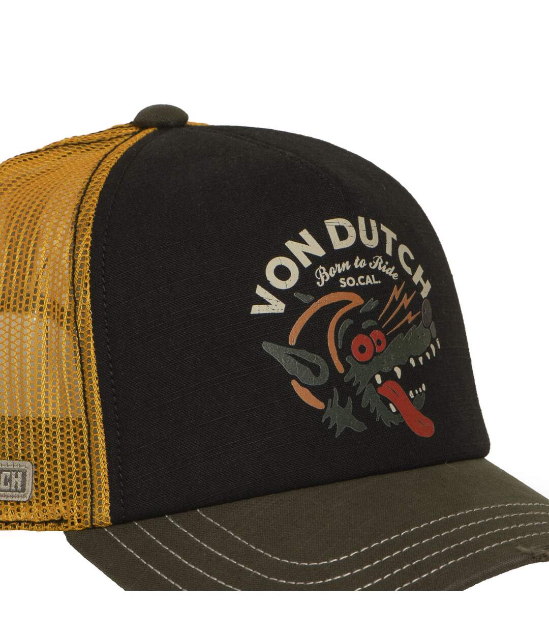 Casquette trucker filet effet usé avec print Crew Wolfy Vondutch-3