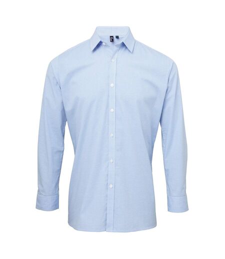 Microcheck chemise à manches longues homme bleu clair/blanc Premier