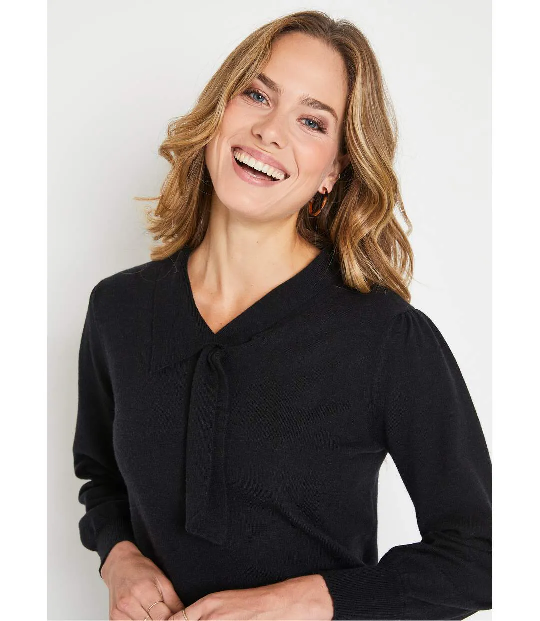 Pull fin col cravate mélange laine-4