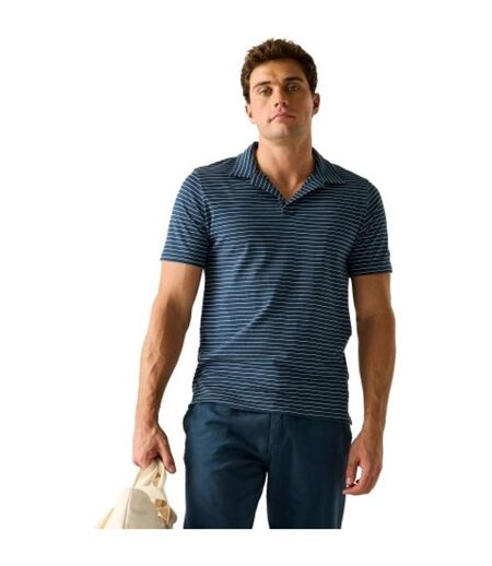 Mens Hadvo Stripe Polo Shirt Moonlight Denim White Regatta