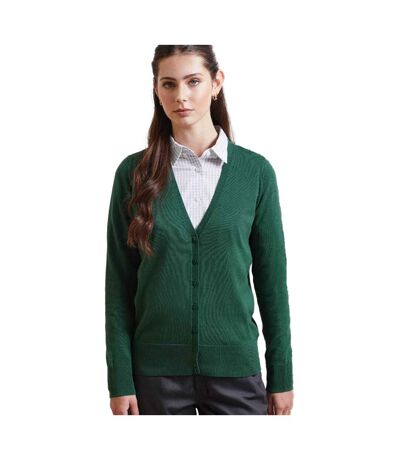 Womens/ladies Cotton Acrylic V Neck Cardigan Bottle Green Premier