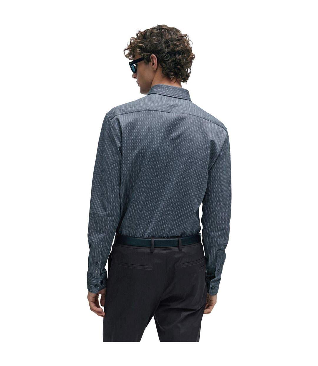 Mens Roan Kent Oxford Long-sleeved Button-down Shirt Dark Blue Hugo Boss-3