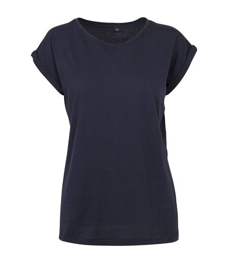 Womens/ladies Extended Shoulder Regular T-shirt Navy New Morning Studios