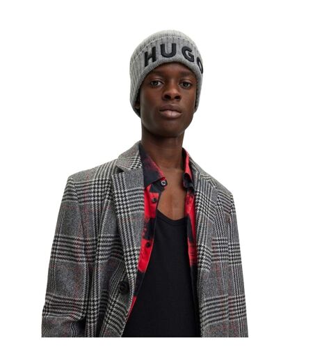Embroidered Logo Wool Winter Beanie Silver Hugo