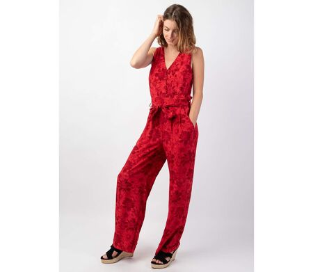 Combi Pantalon femme habillé PAULY rouge motif floral Coton Du Monde