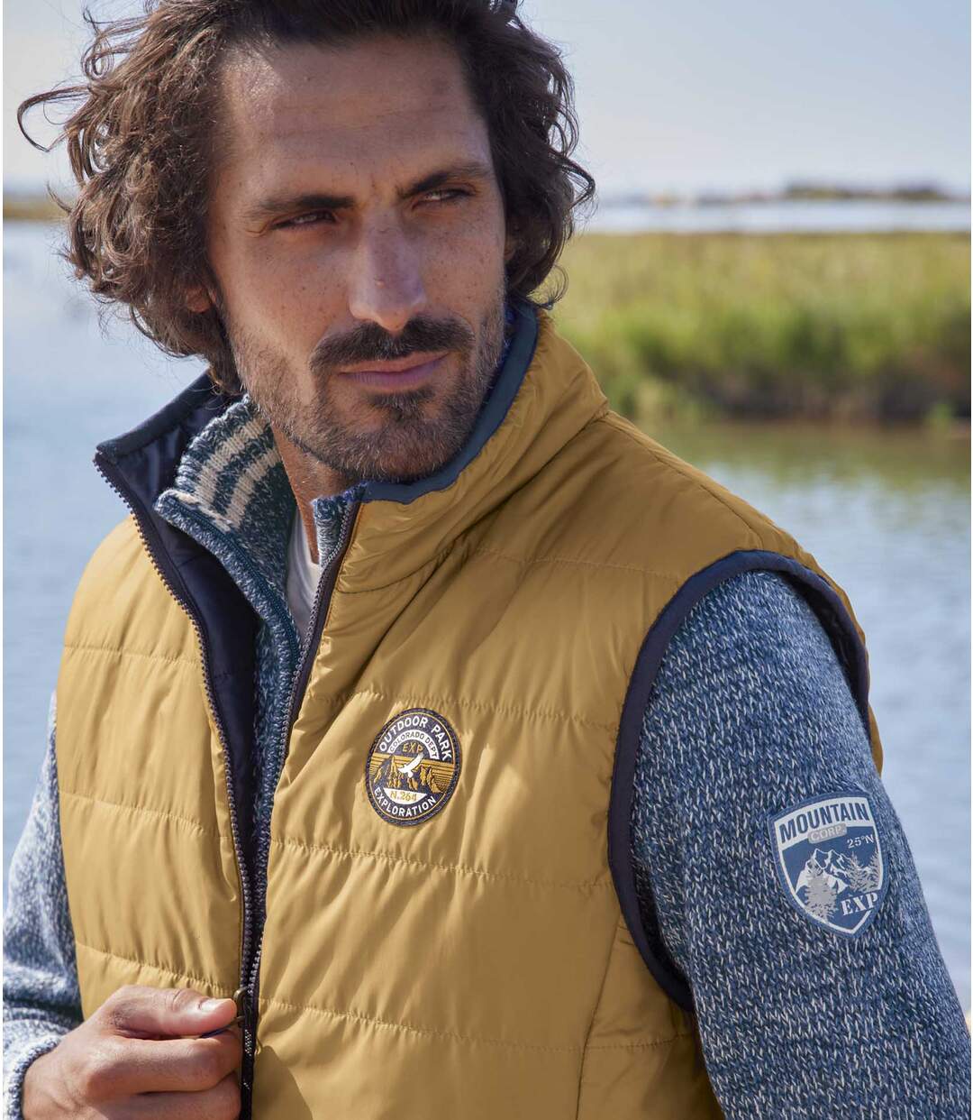 Men's Ochre & Navy Reversible Padded Gilet-5