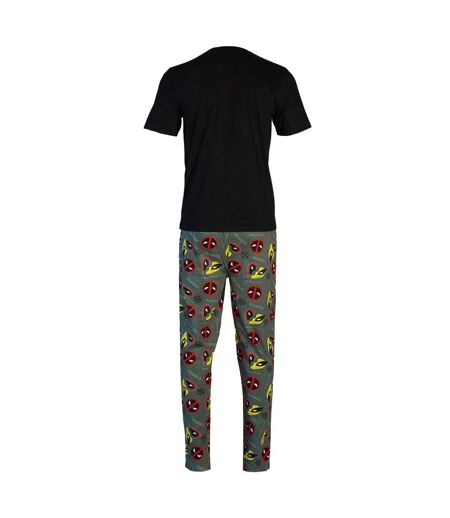 Mens Action Pose Cotton Pyjama Set Black Multicoloured Deadpool & Wolverine