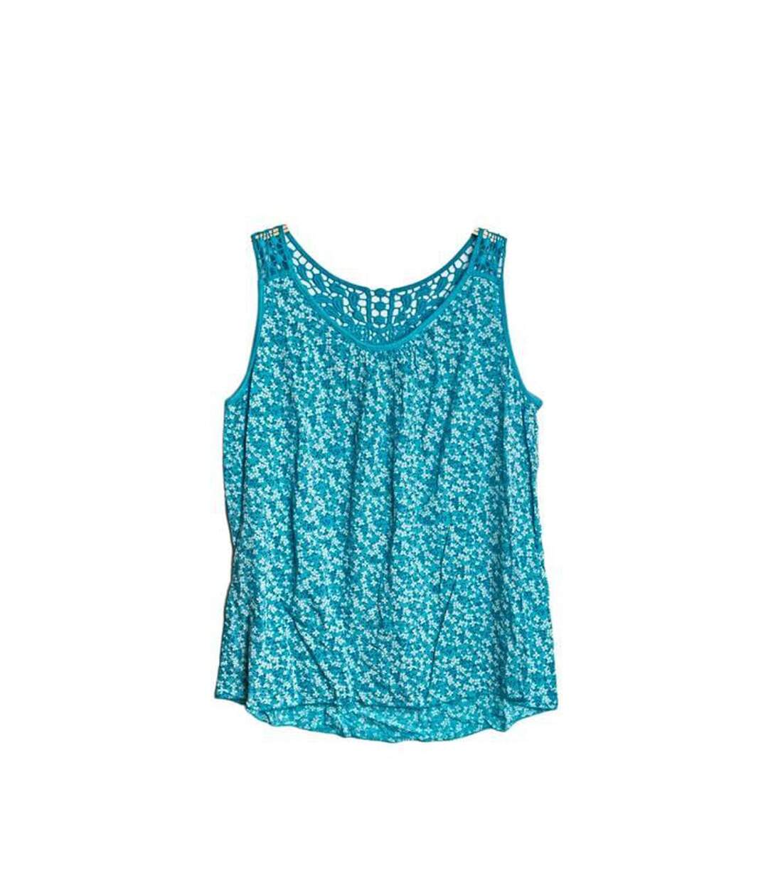 Débardeur femme à bretelle - Blouse motifs fleurs - Bleu turquoise-1