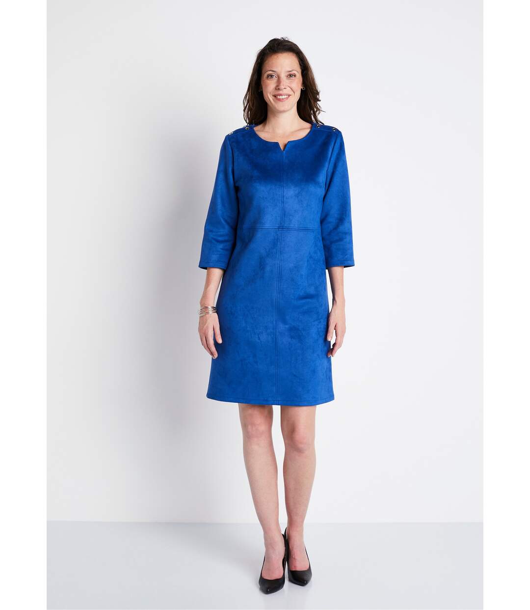 Robe ample courte en tissu suédé uni-1