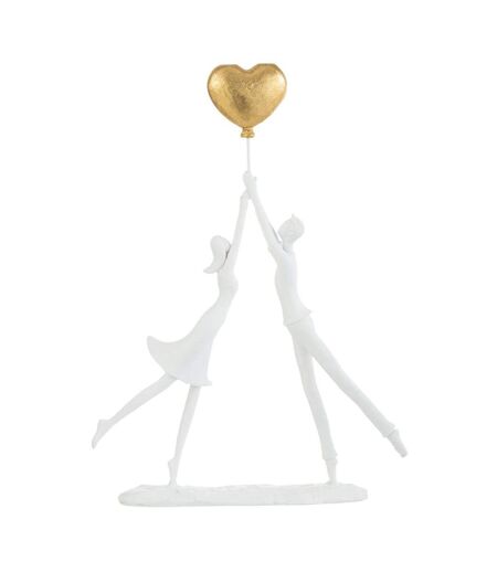 Statuette Déco Couple Debout Cœur 37cm Blanc